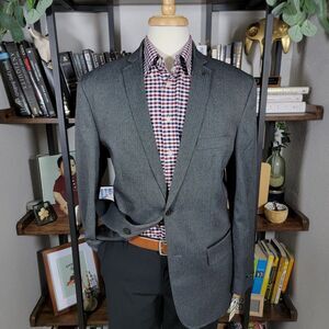 INC International‎ Concepts Men's Sport Coat Two Button Charcoal Herringbone LG